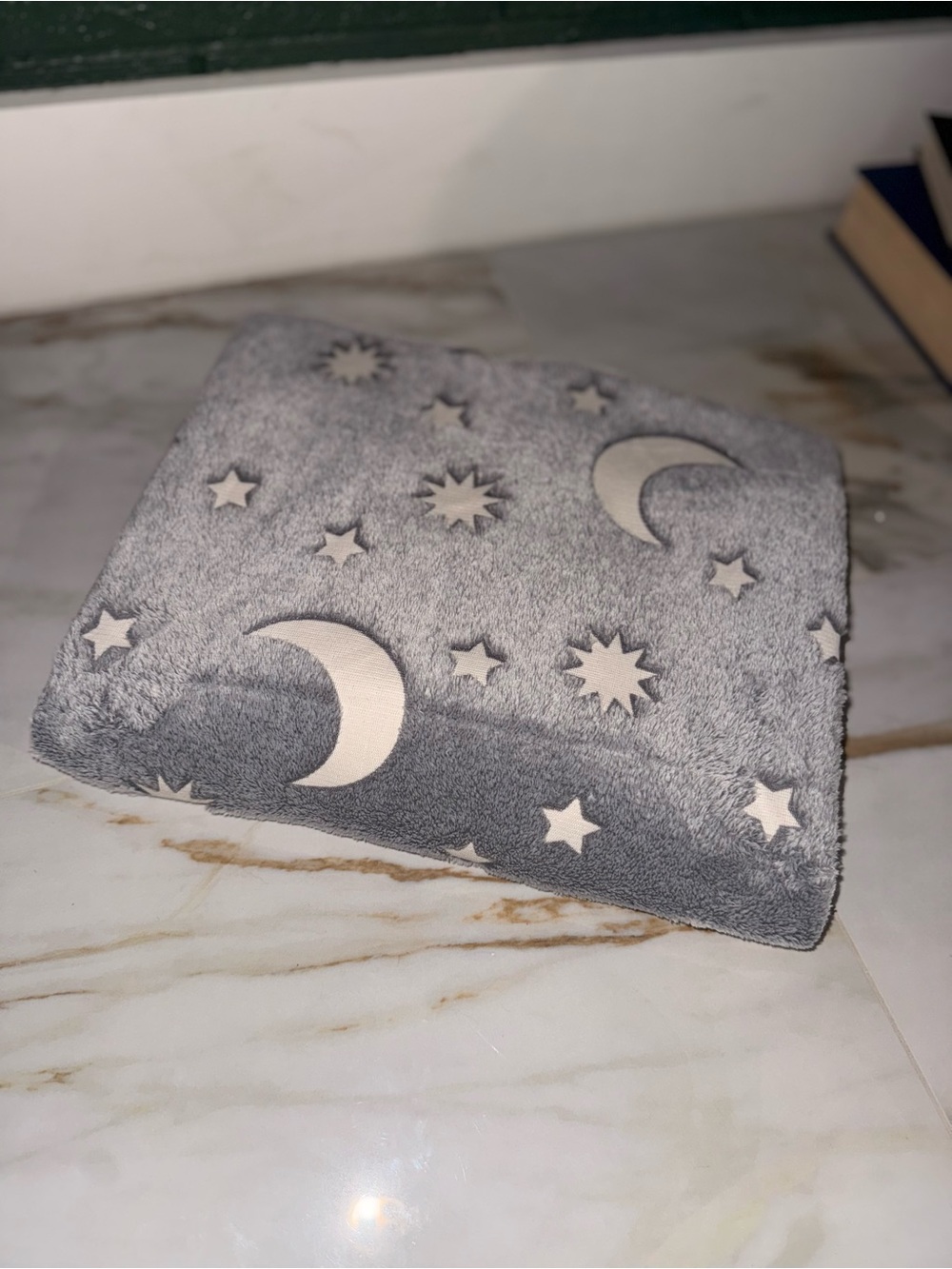 Kids Glow in the dark plush soft blanket Gray Star & Moon Plush Throw Blanket